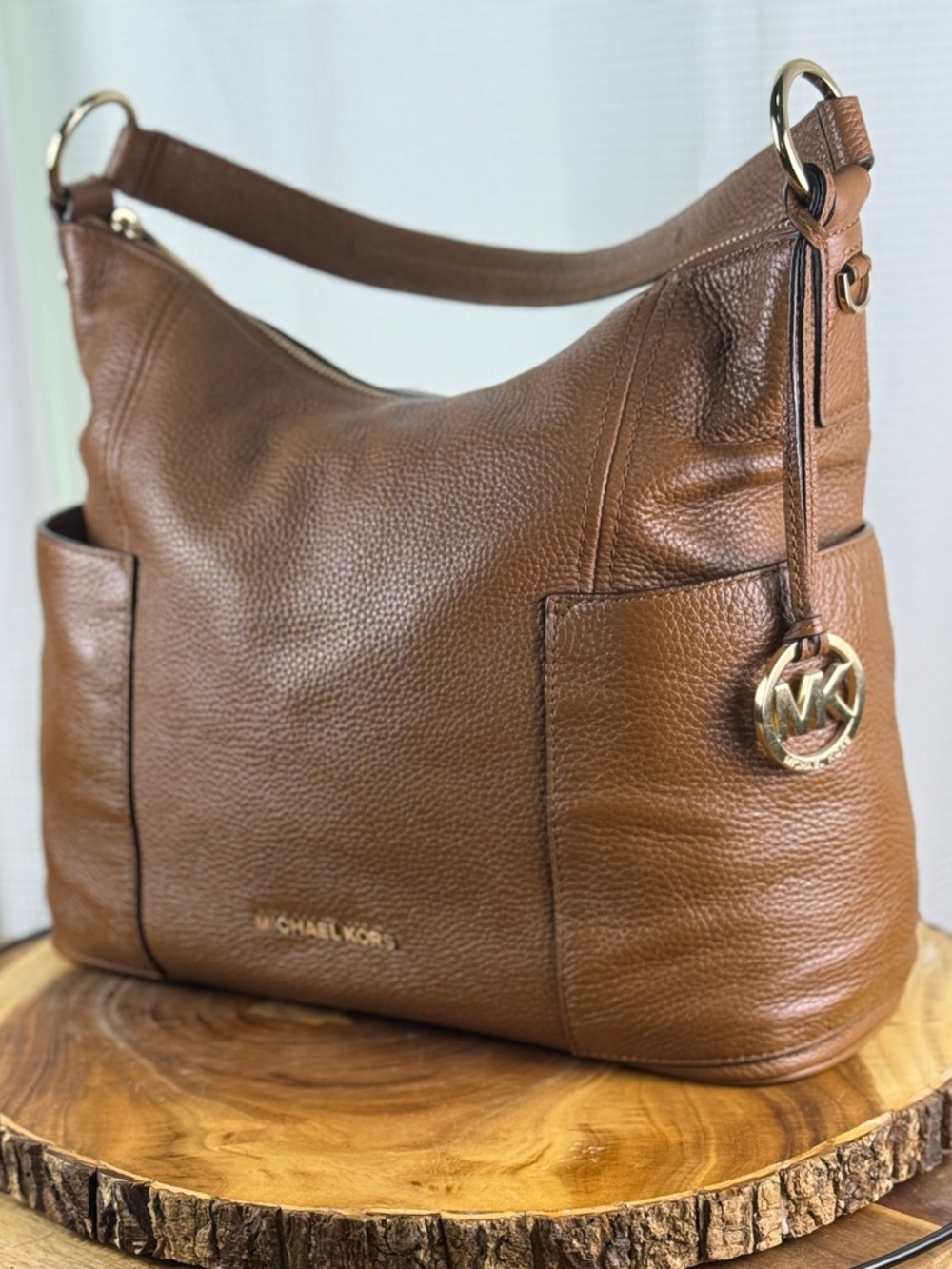 Michael Kors Anita Cognac Brown Leather Large Hobo Bag - Crossbody Convertible